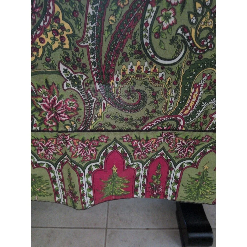 April Cornell Xmas Tree Tablecloth Batik Block Print  60x82  Paisley 100% Cotton